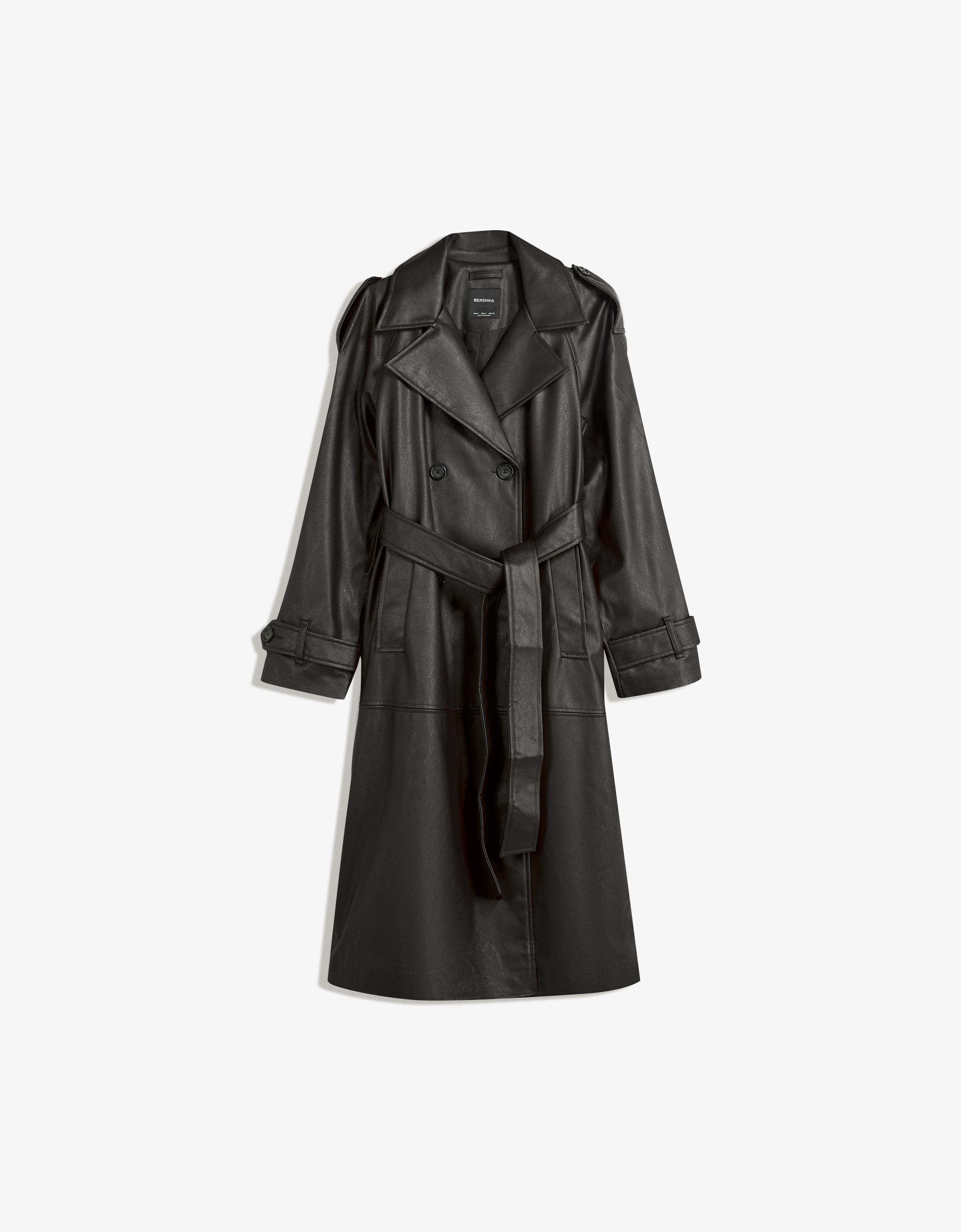 Bershka Trenchcoat Aus Kunstleder Damen Xs Schwarz