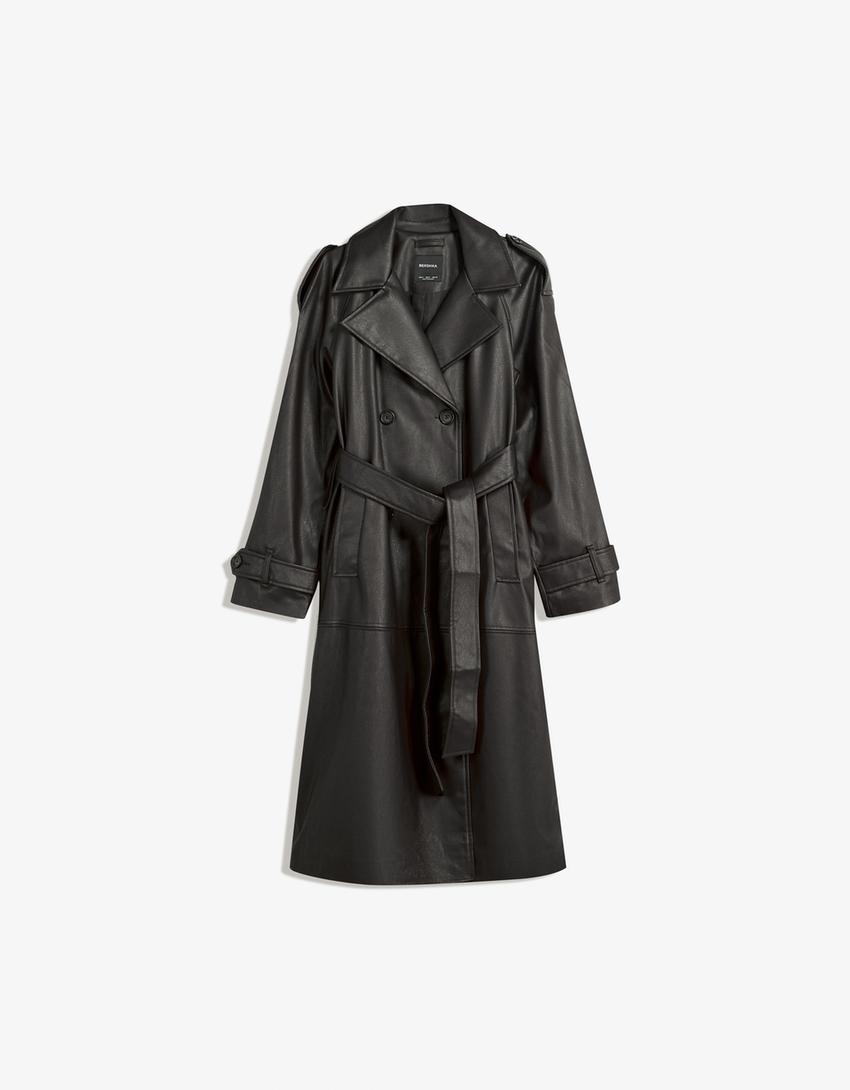 Trench-coat en similicuir-Noir