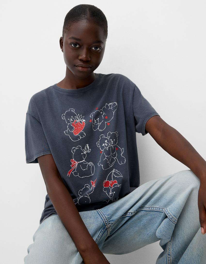 T-shirt manga curta estampado-Marinho-5