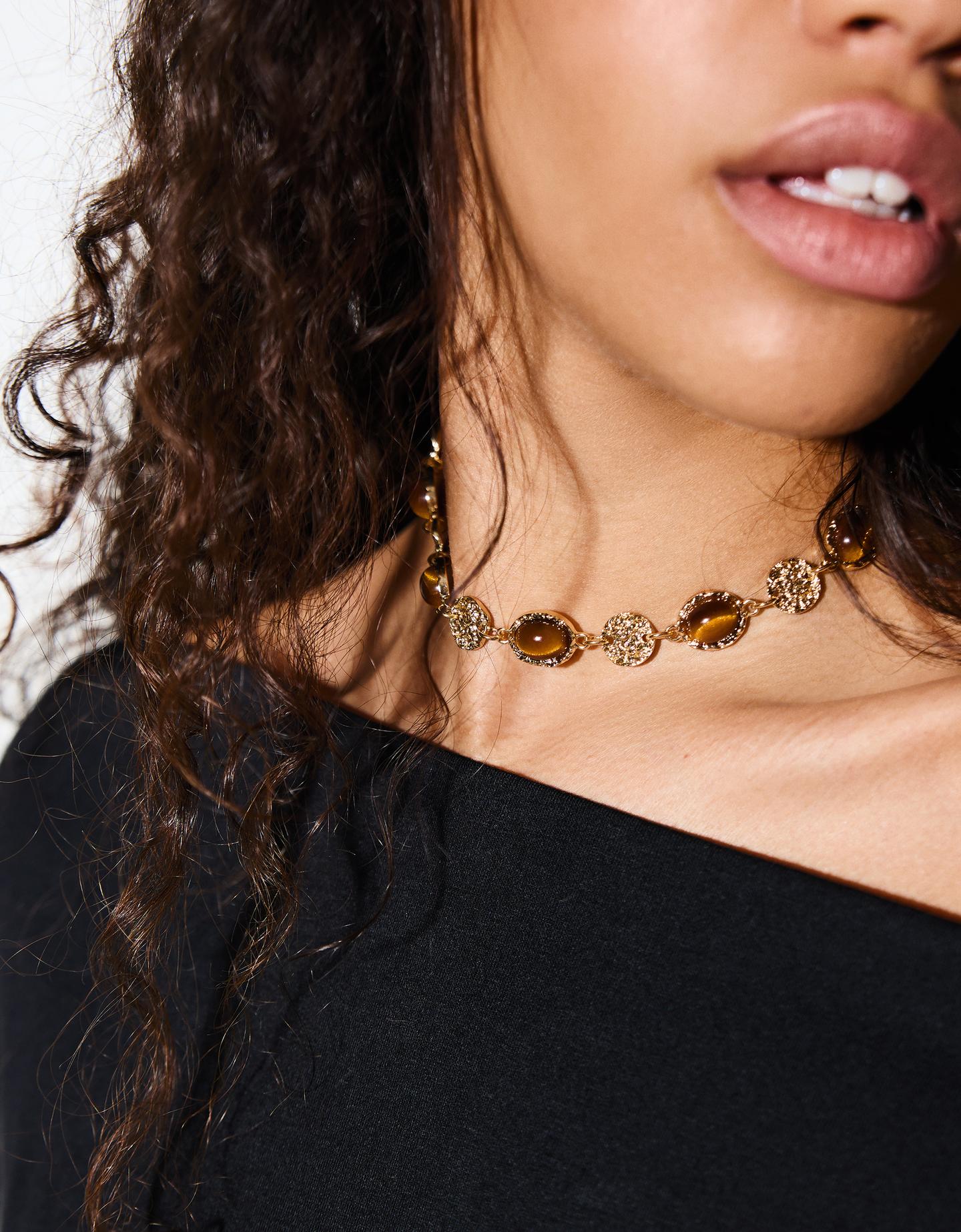 Bershka Collana Choker Con Strass Donna Oro