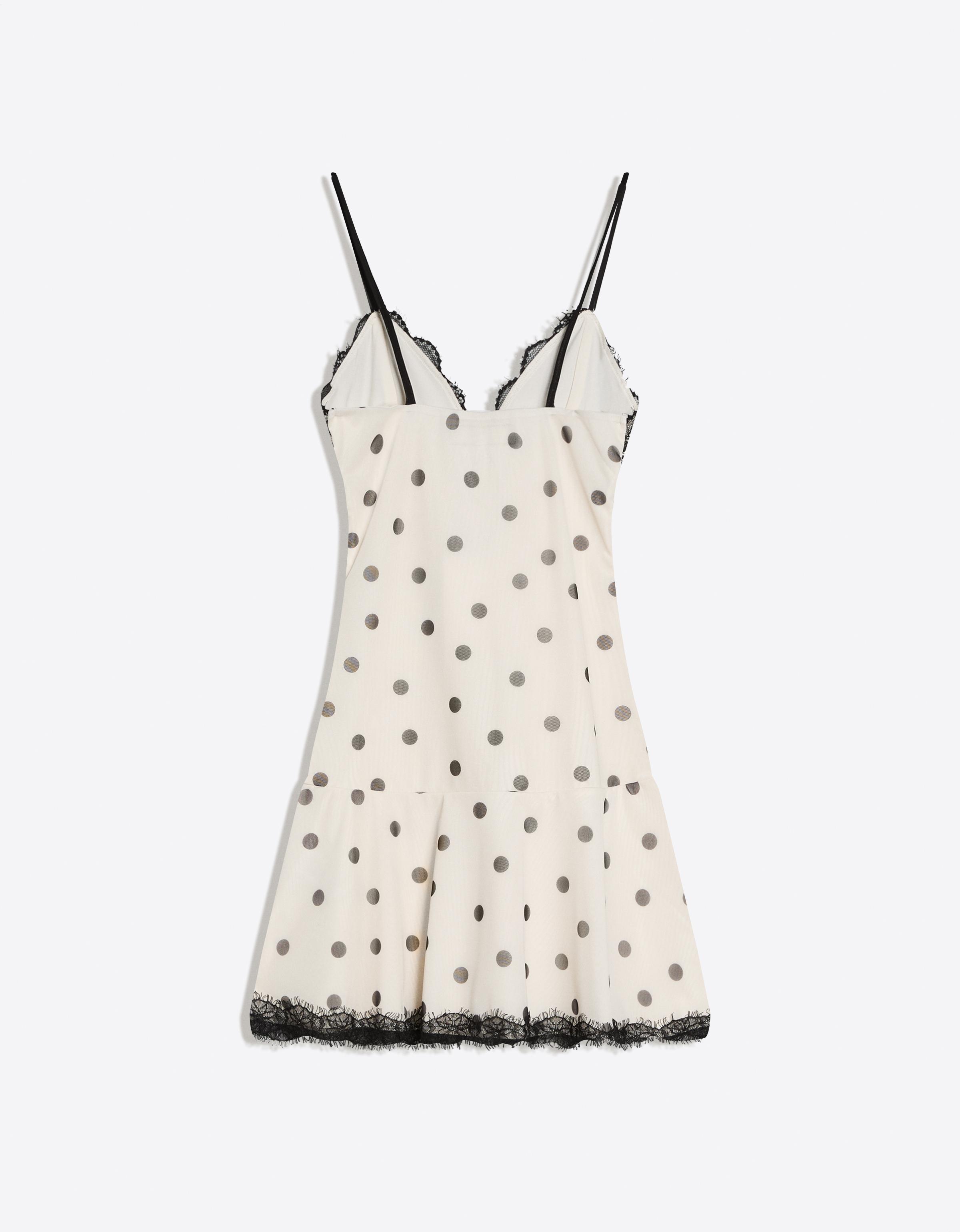 Tül ve dantel baskılı askılı mini elbise - Görsel 4