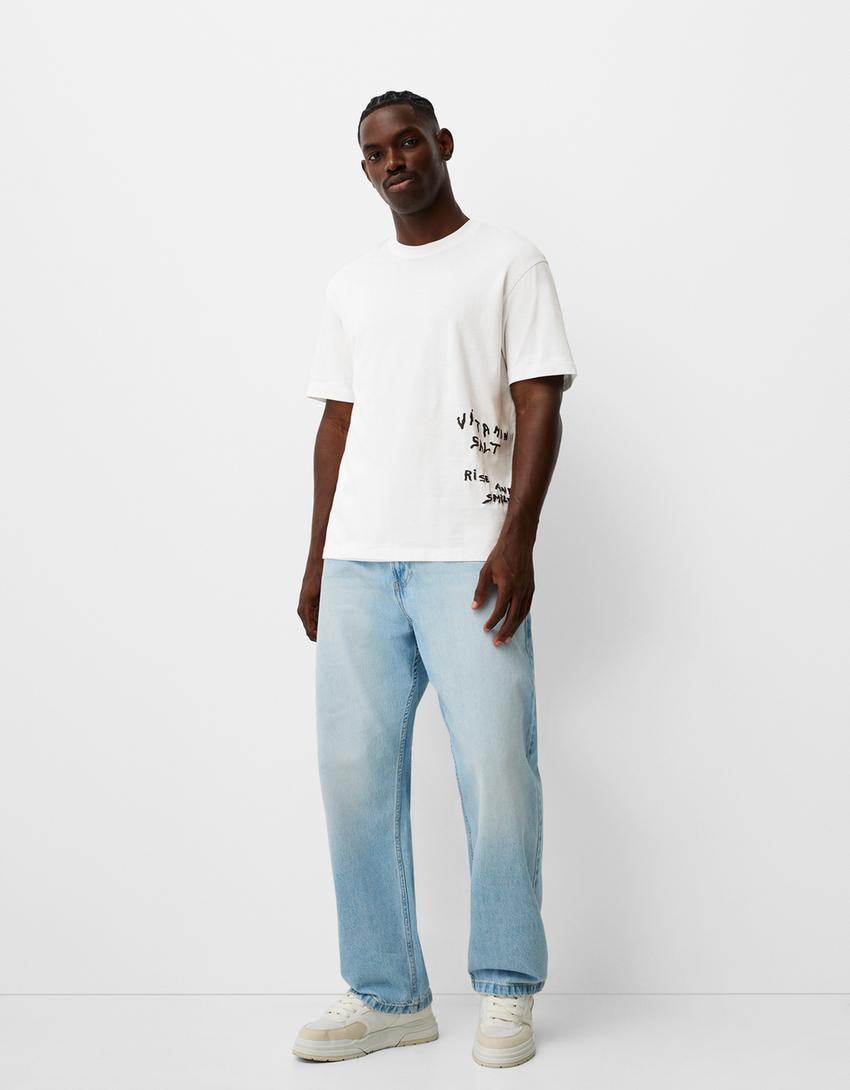 T-shirt manga curta estampado-Branco-3