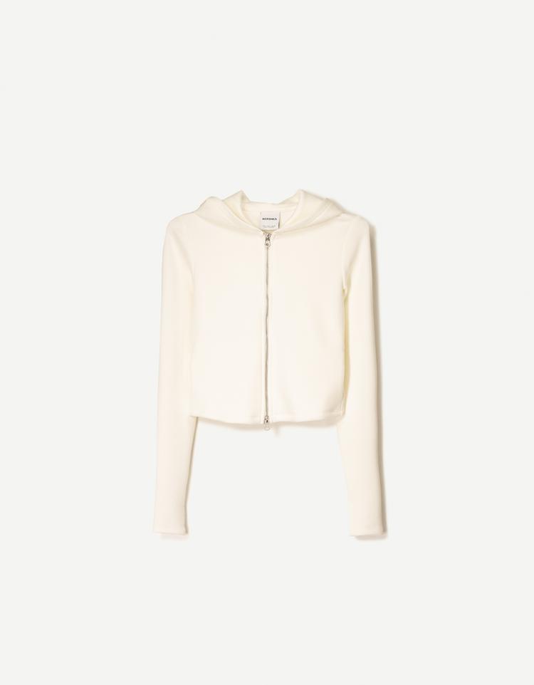 Fermuarlı, kapüşonlu ve modal karışımlı sweatshirt