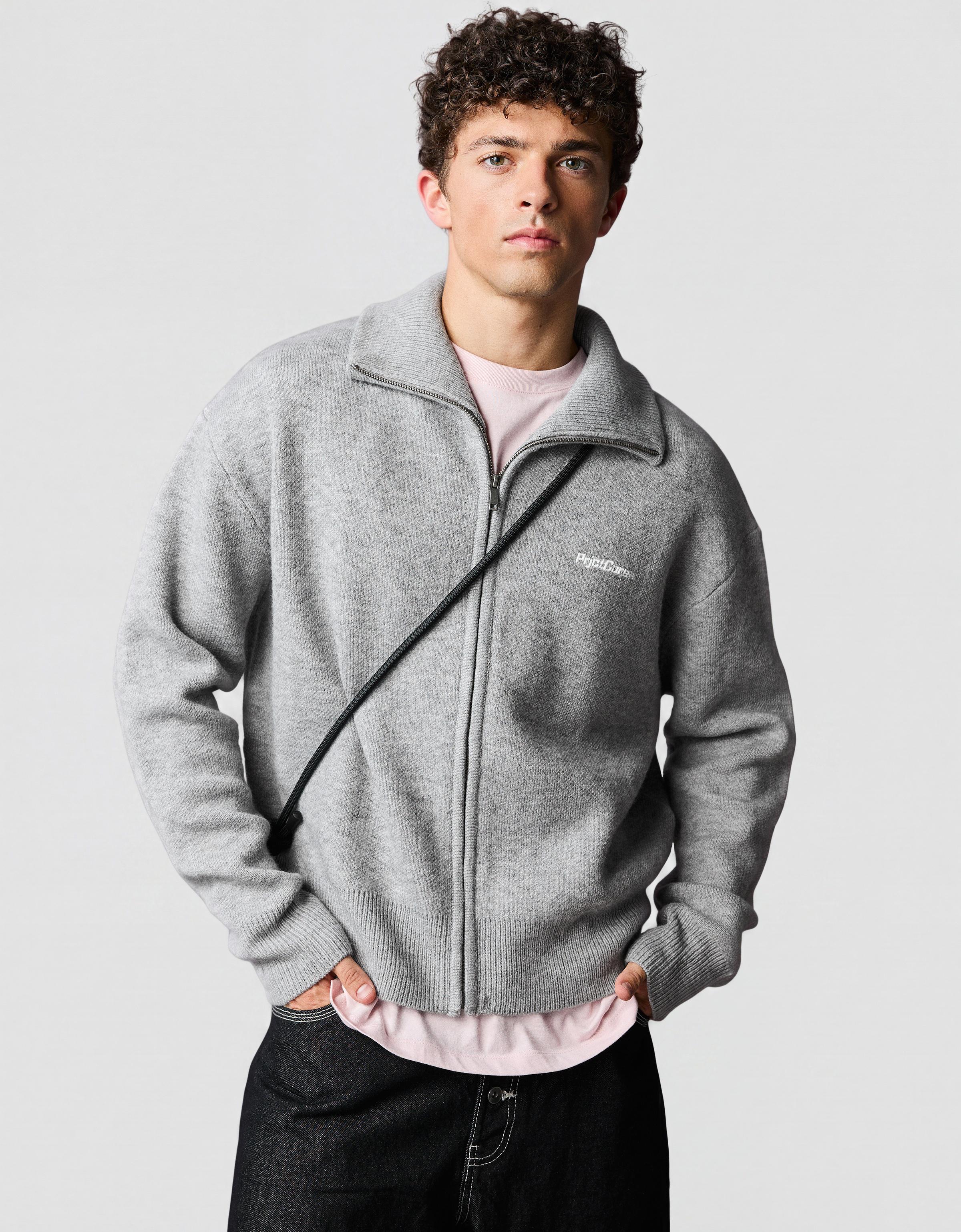 Boxy knit zip jacket — Grey