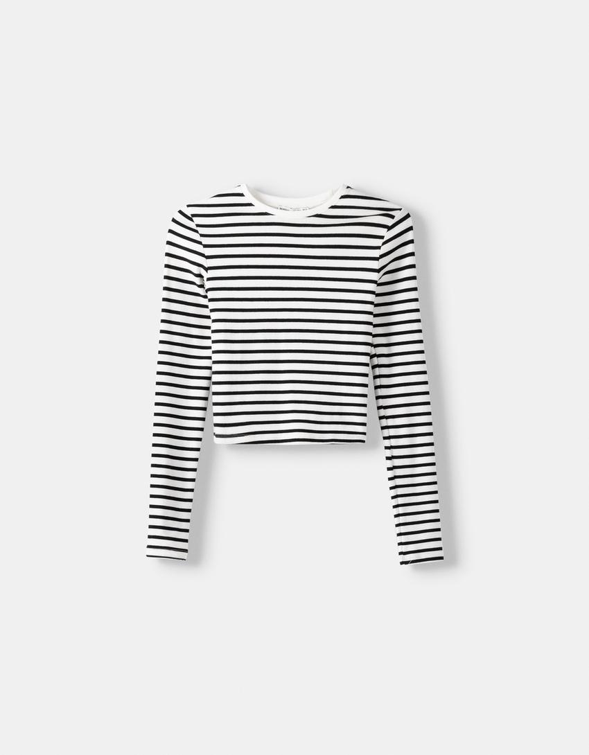 Long sleeve T-shirt with a round neck-White / Black-4