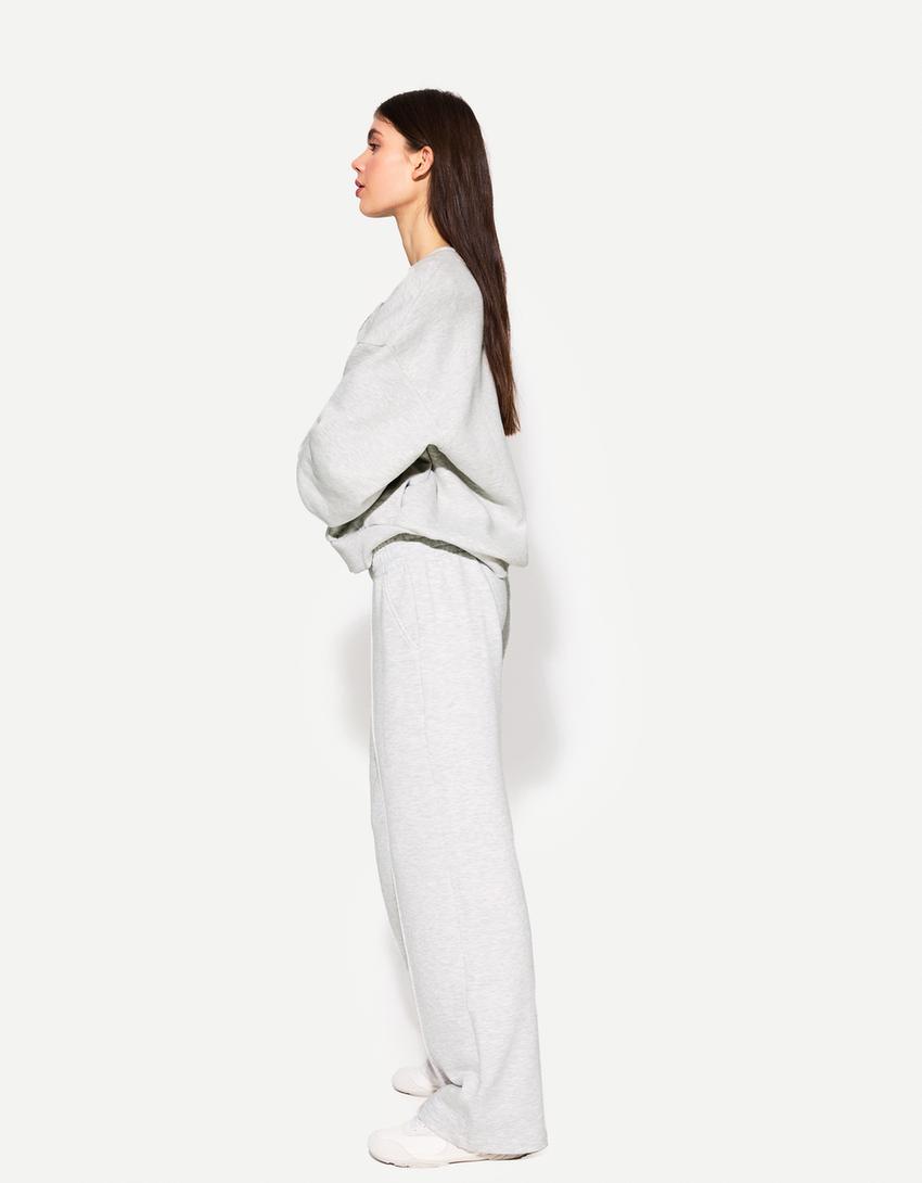 Wide leg plush trousers-Grey-1