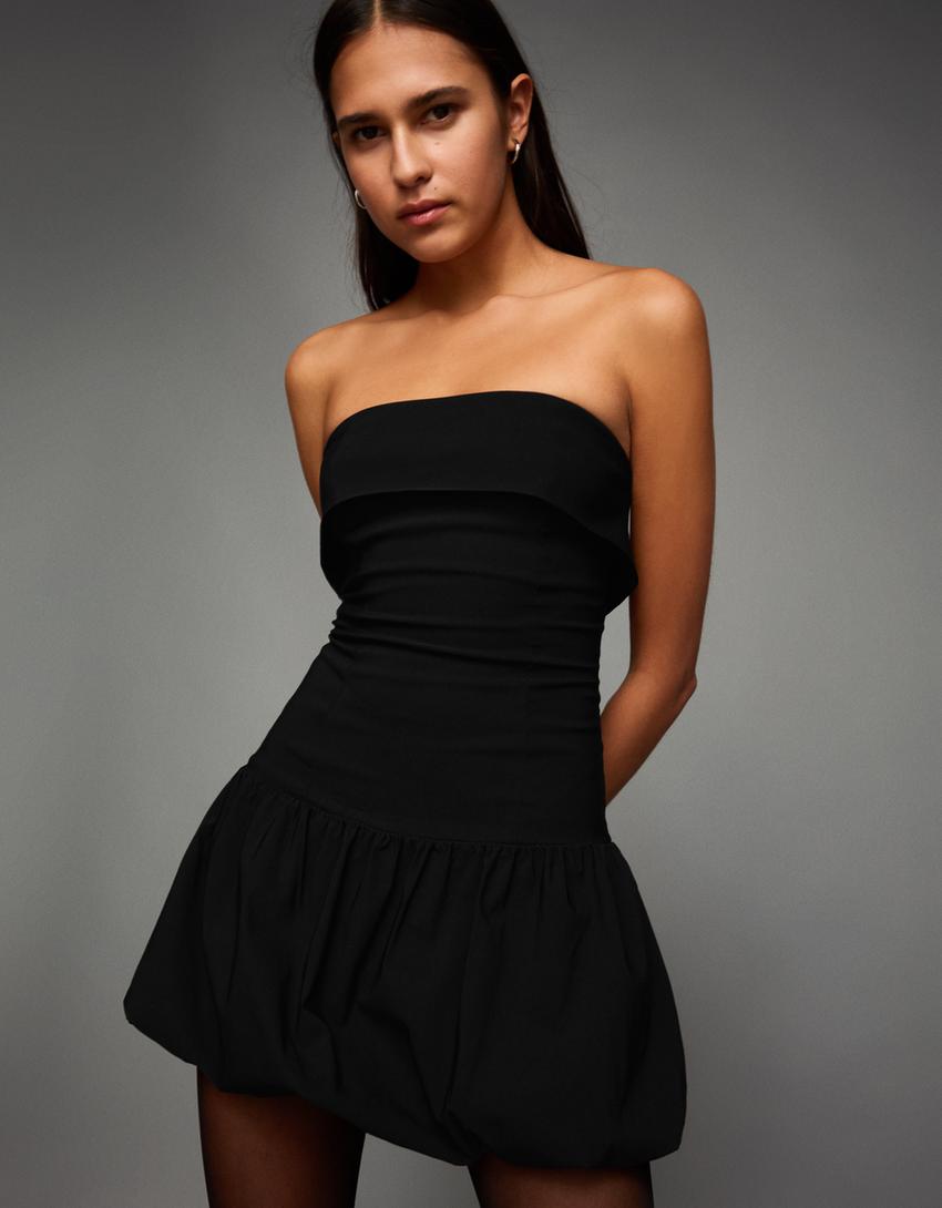 Mini bandeau balloon dress-Black