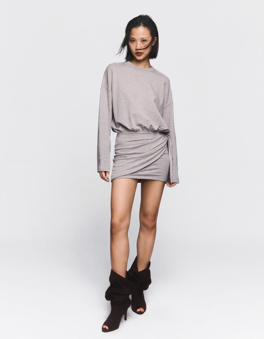 Robe mini nouée-Gris