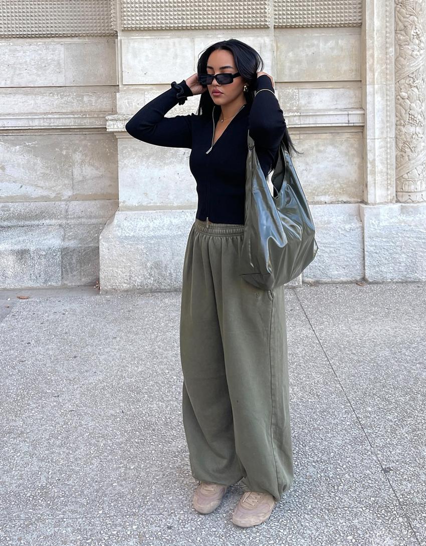 Pantalon barrel molleton-Kaki
