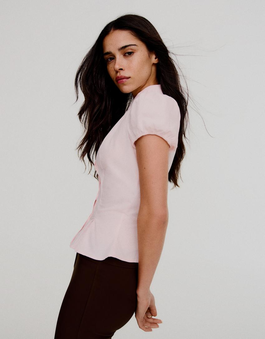 Camisa manga corta cuello bobo-Rosa