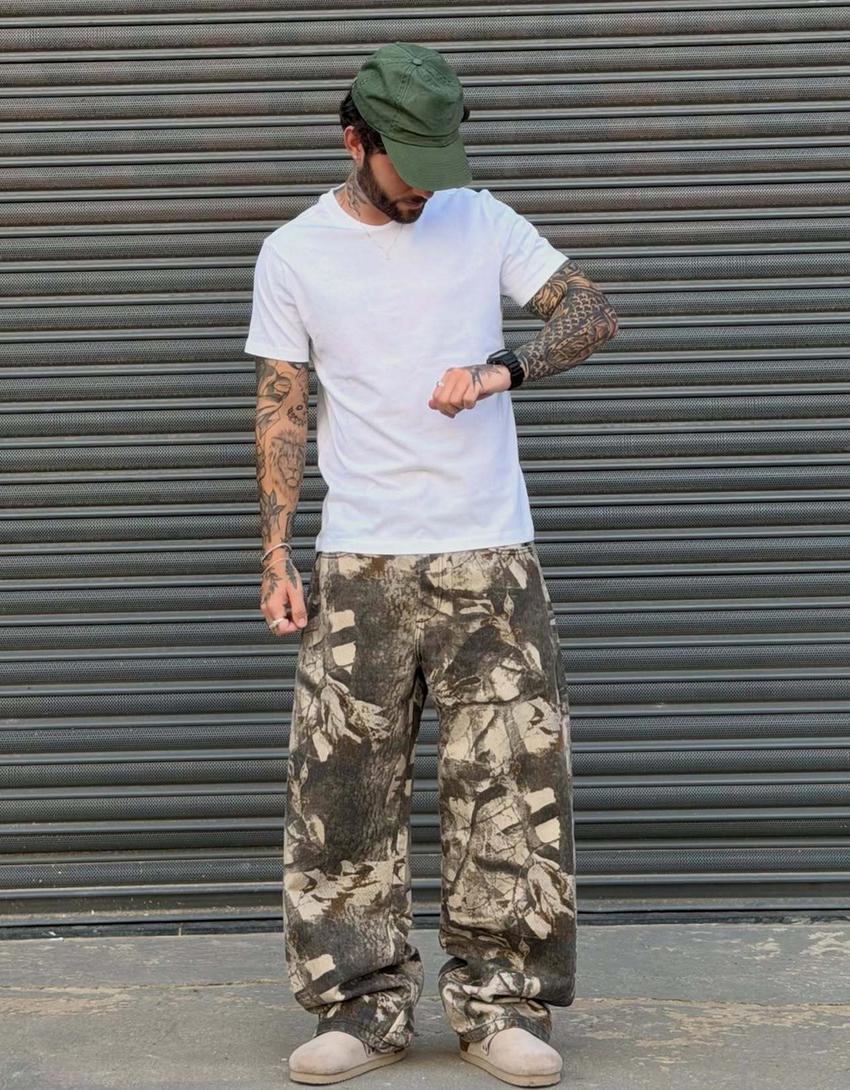 Pantalon super baggy fit imprimé-Marron