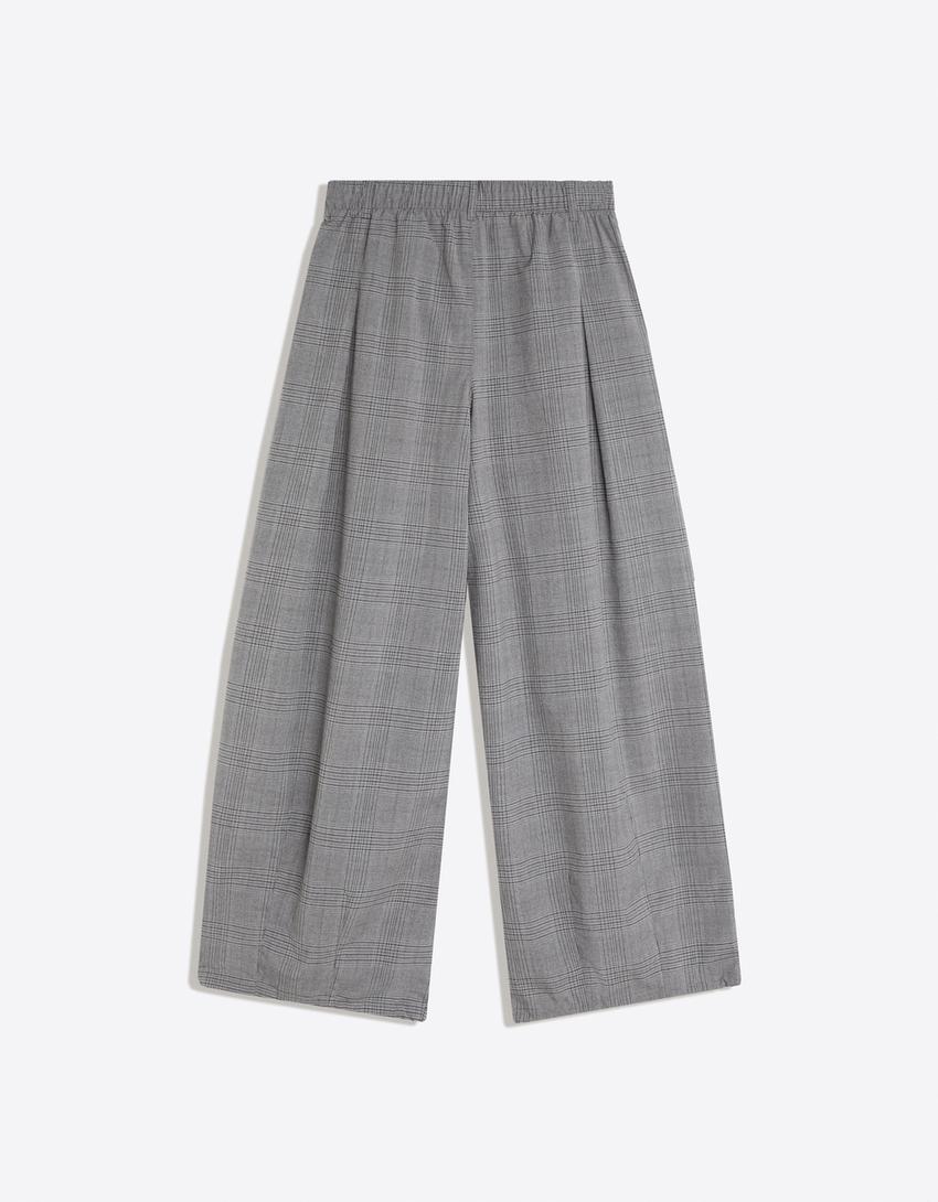 Pantaloni con pieghe a quadri-Grigio