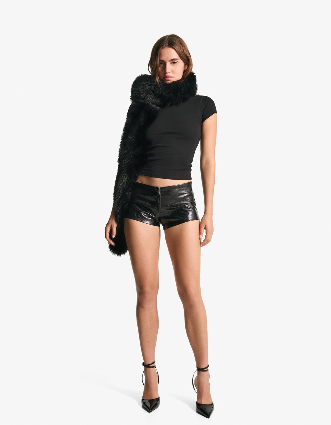 Metallic leather effect shorts