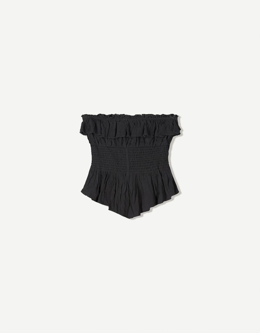 Bandeau met structuur en volant-Zwart-4