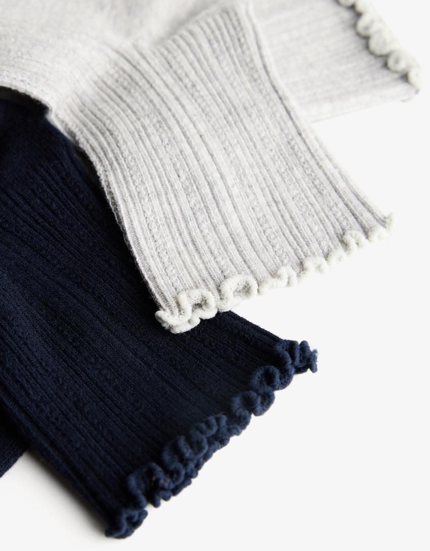 Pack of 2 lettuce-edge socks-Navy-1