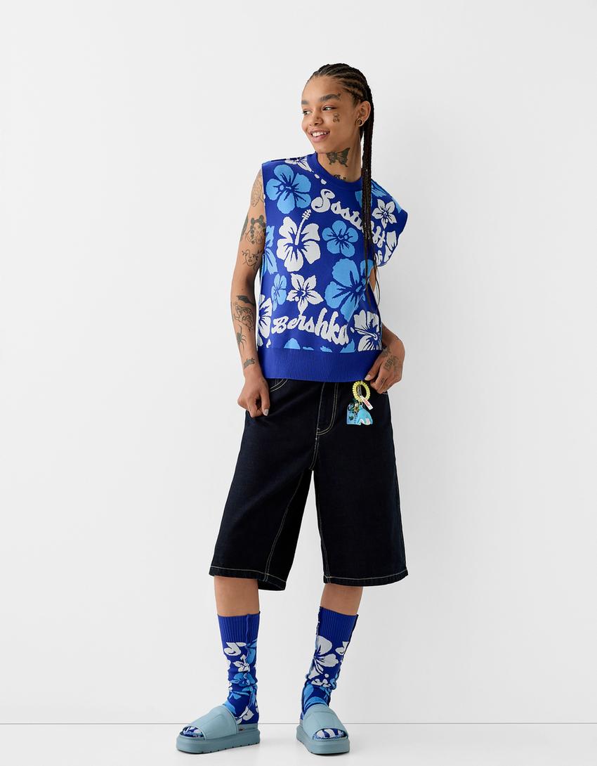 Gilet sans manches BERSSSHKA X SSSTUFFF amovible fleurs-Bleu-3