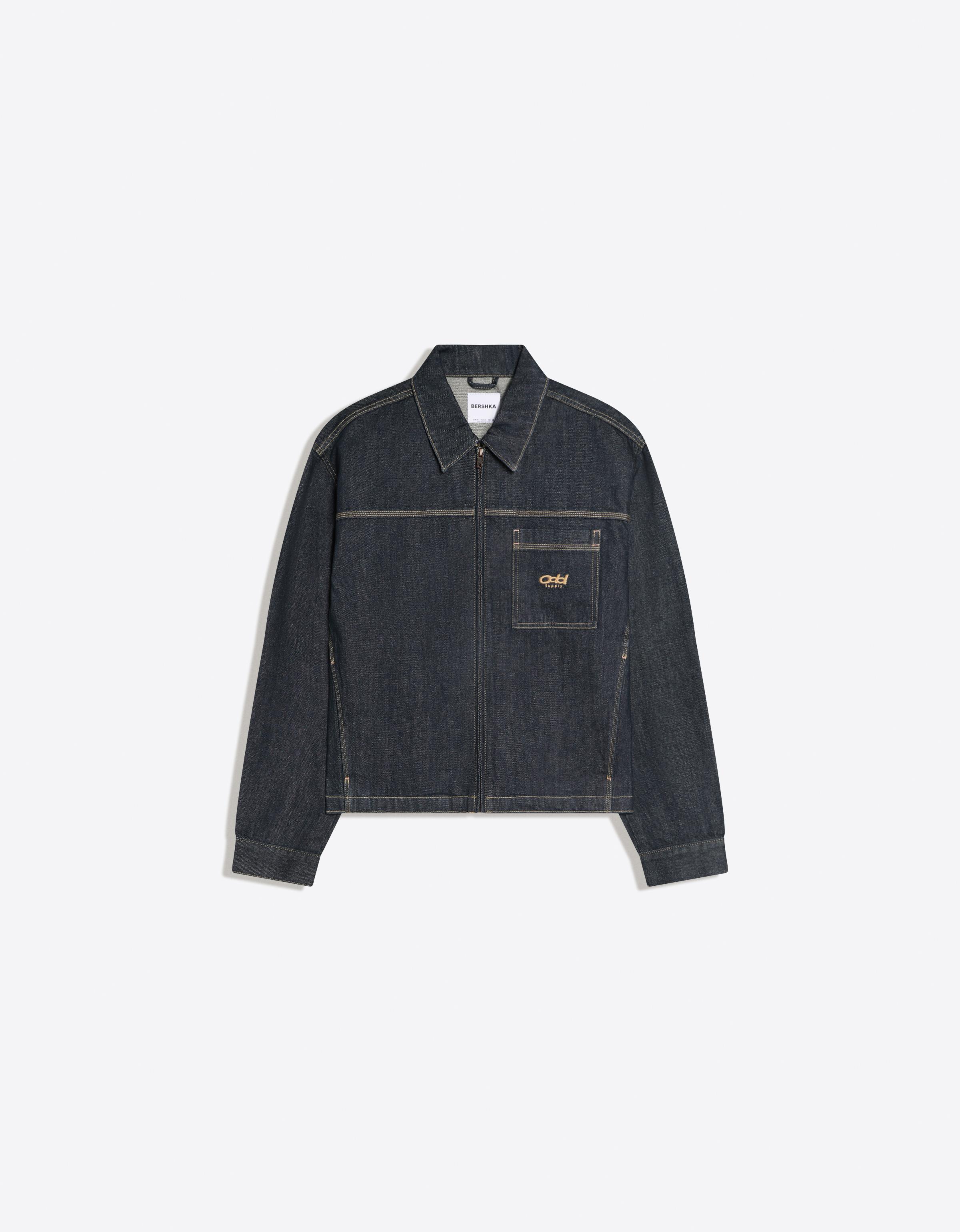 Bershka Jeans-Hemdjacke Mit Tasche Herren M Marinenblau