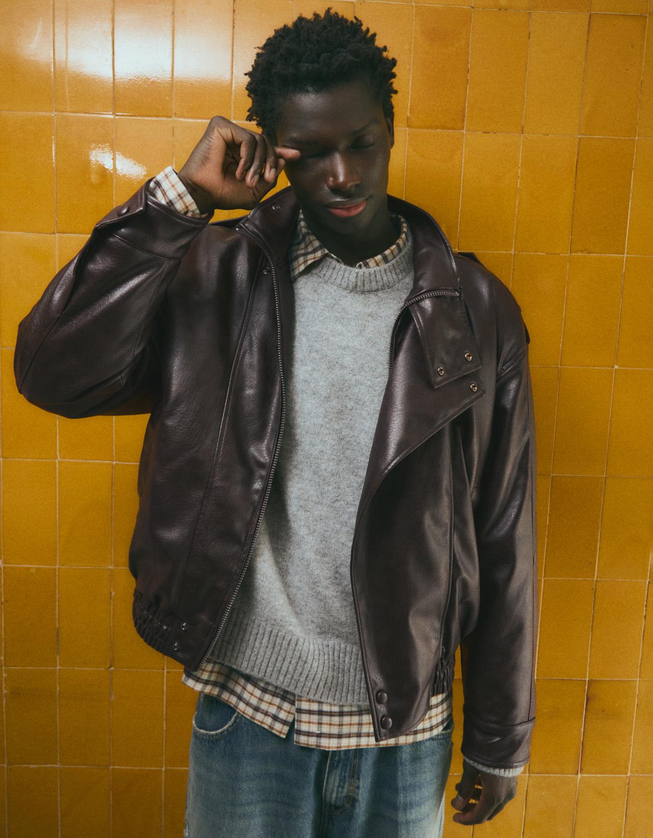 Leather effect jacket — Brown