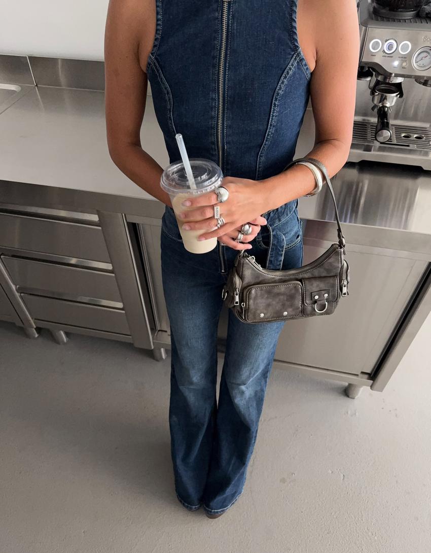 Combinaison en denim flare-Bleu-2