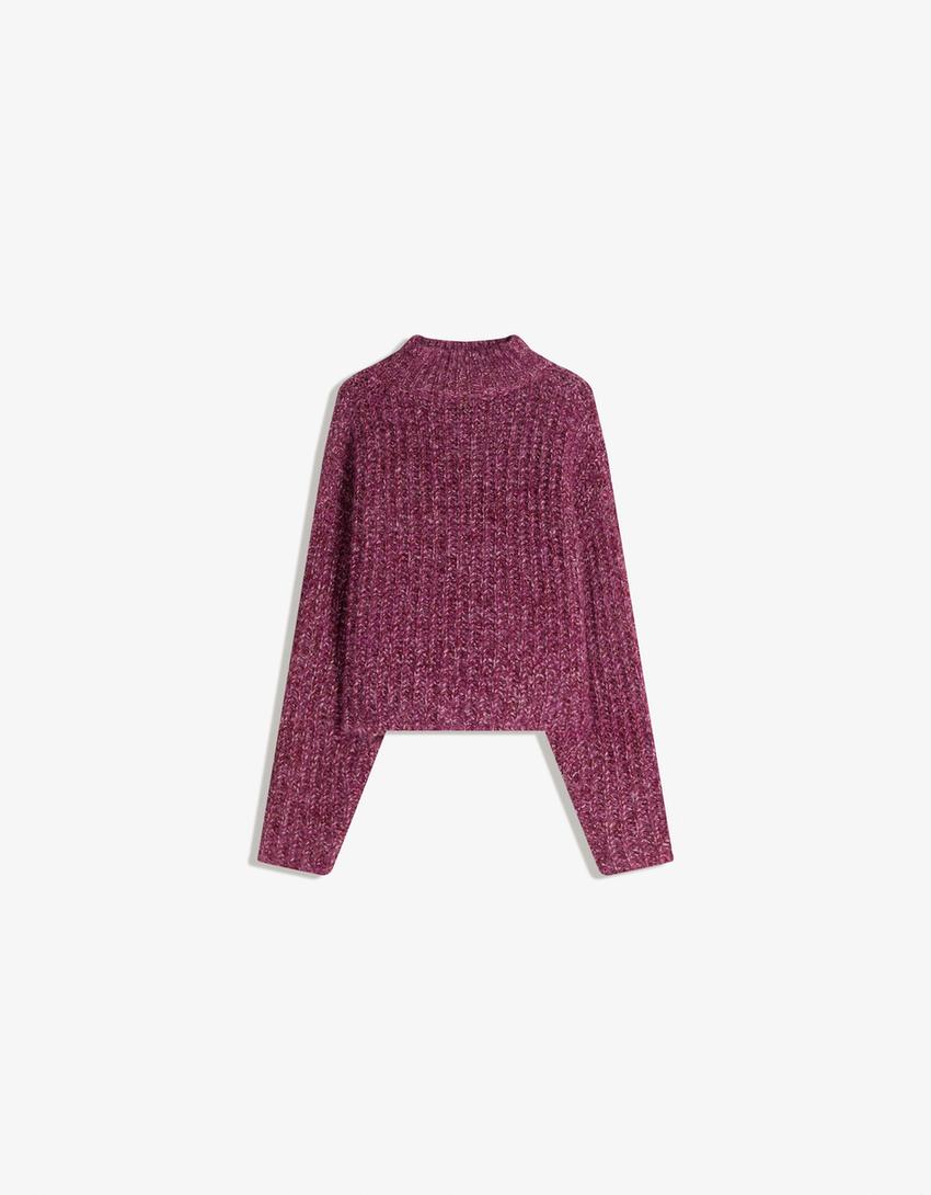Twisted yarn high neck jumper-Fuchsia