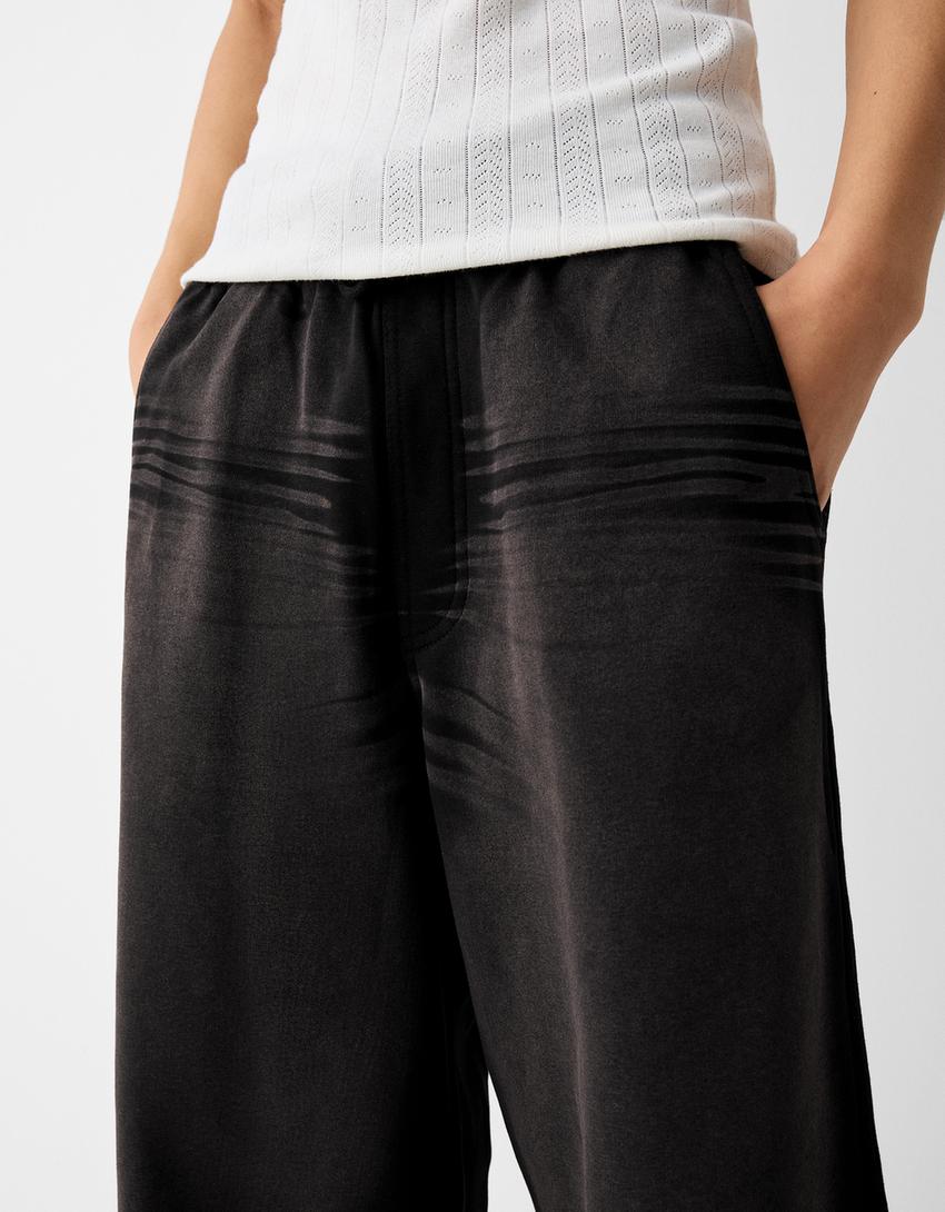 Бермуди с износен ефект-Черно-3