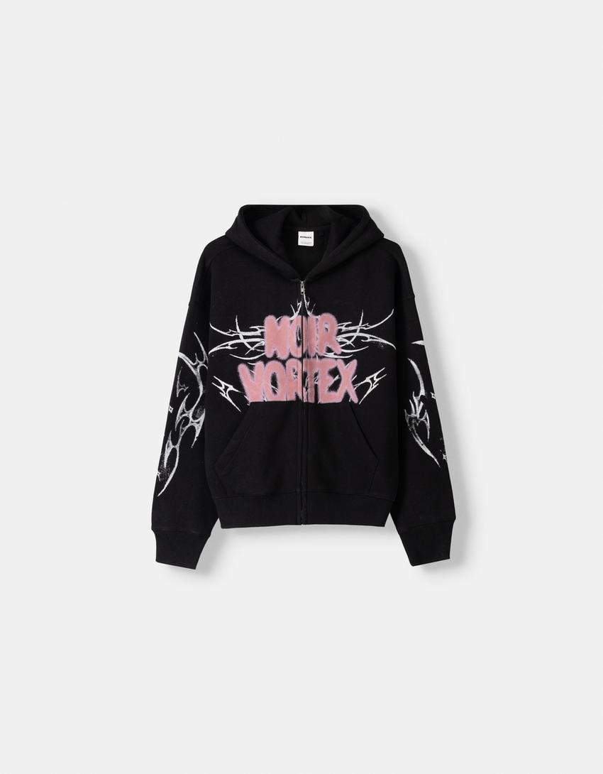 Sweat boxy imprimé fermeture Éclair-Gris-5