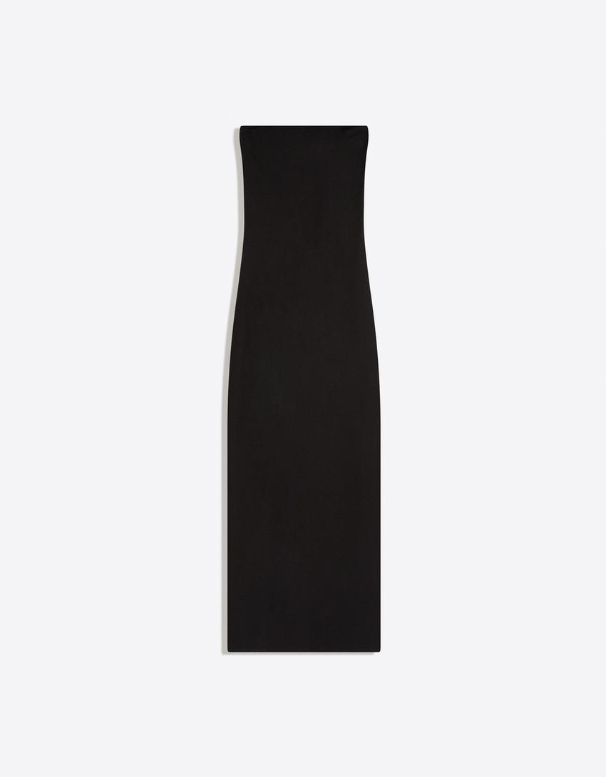 Vestido midi bandeau punto-Negro