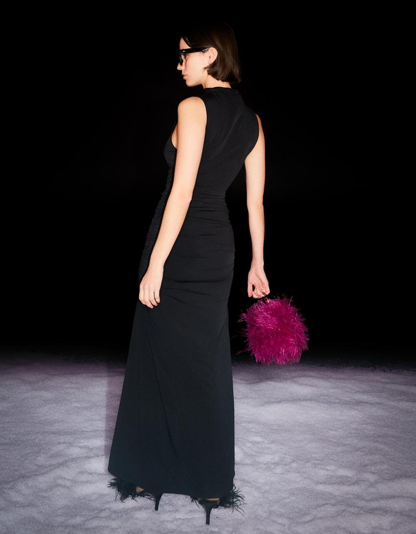 Robe midi froncée-Noir-1