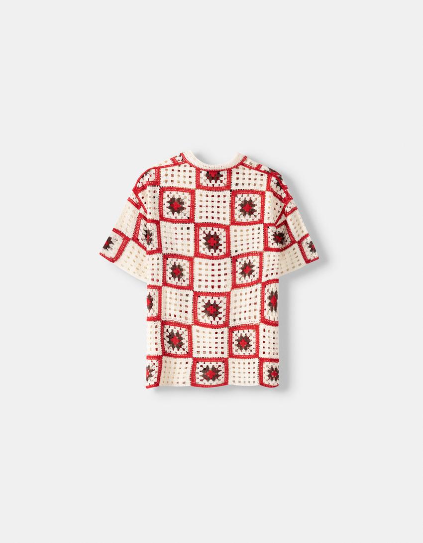 Chemise manches courtes crochet carreaux-Grenade-1