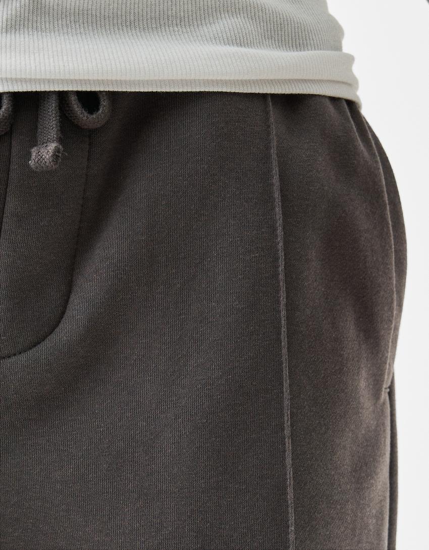 Calças wide leg felpa-Cinza-5