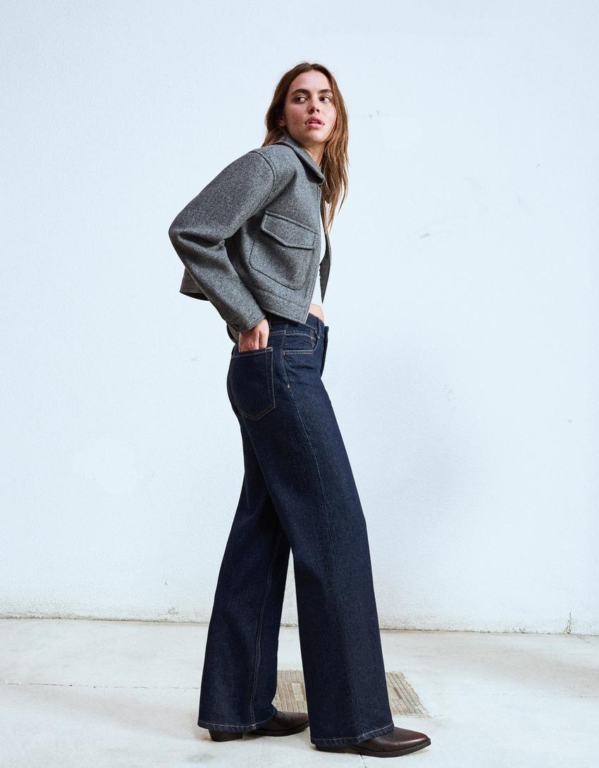 Straight wide leg jeans-Blauw