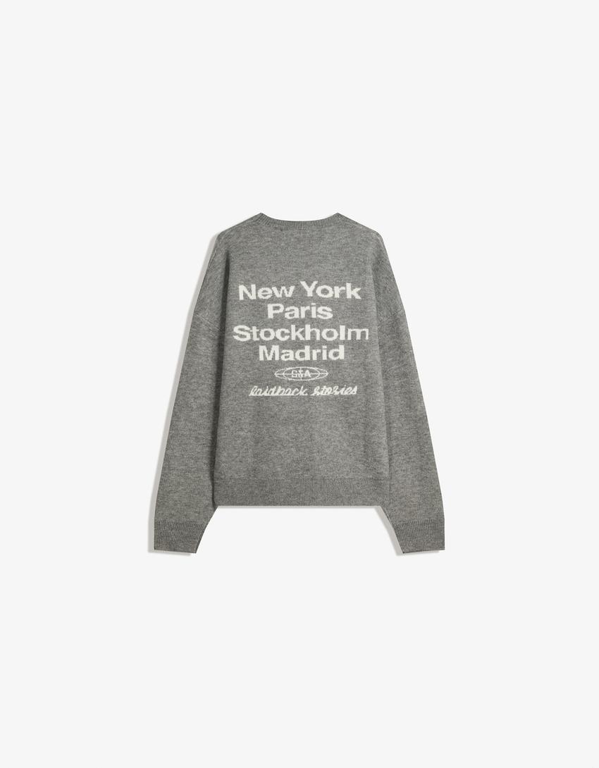 Embroidered jacquard sweater-Grey