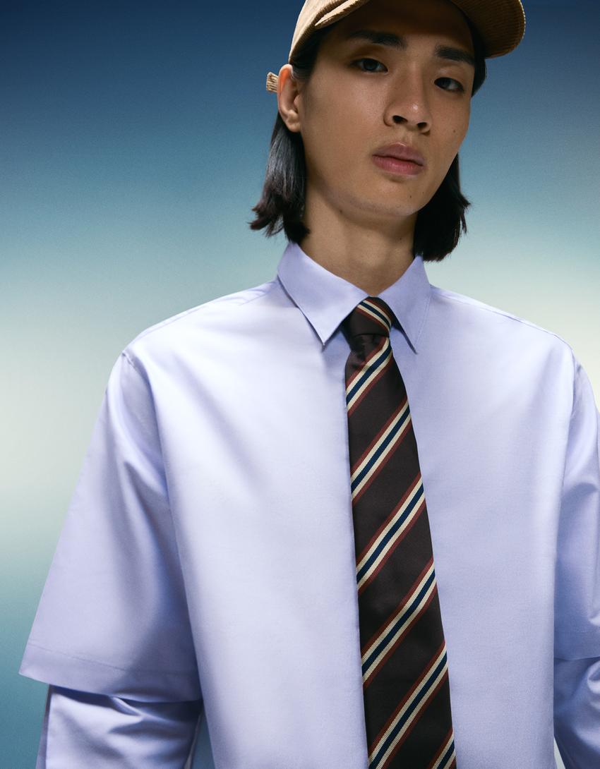Chemise oversize double manche-Bleu clair