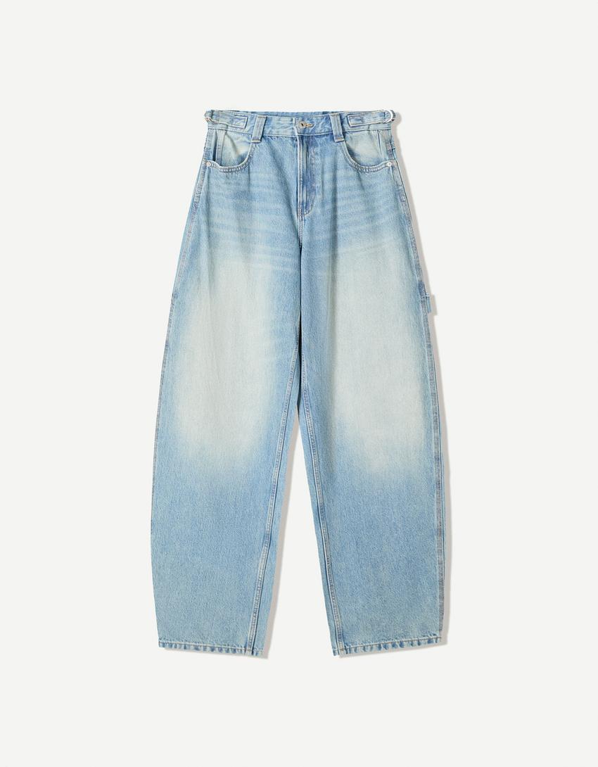 Adjustable balloon fit carpenter jeans-Light blue