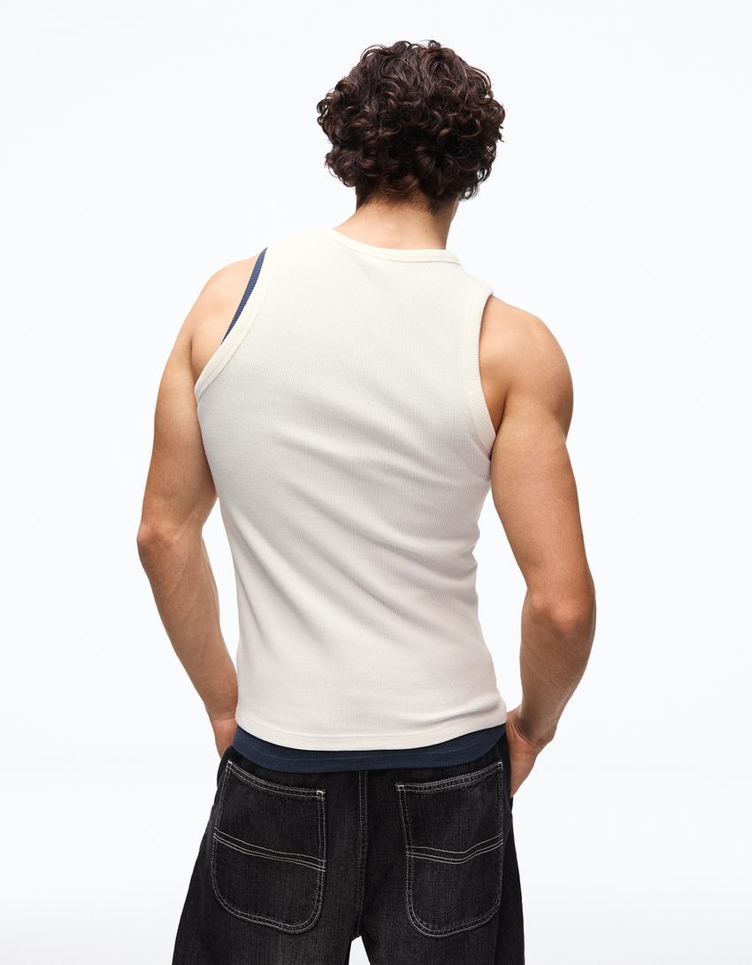 Trägertop mit Waffelstruktur-Print-Grbrochenes Weiss