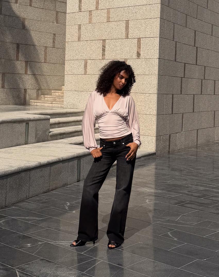 توب بأكمام طويلة وزمزمة-رمادي