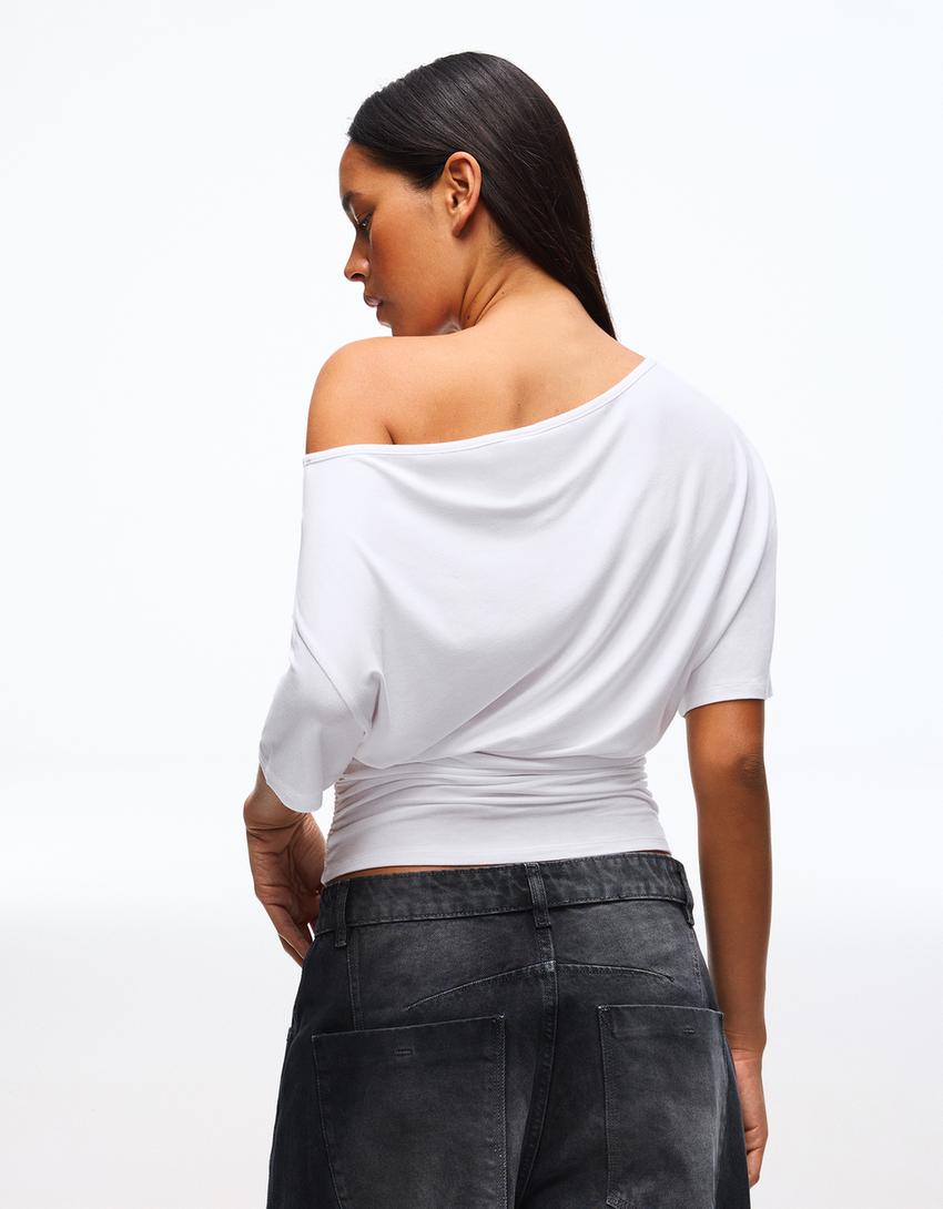 Asymmetric short sleeve T-shirt-White