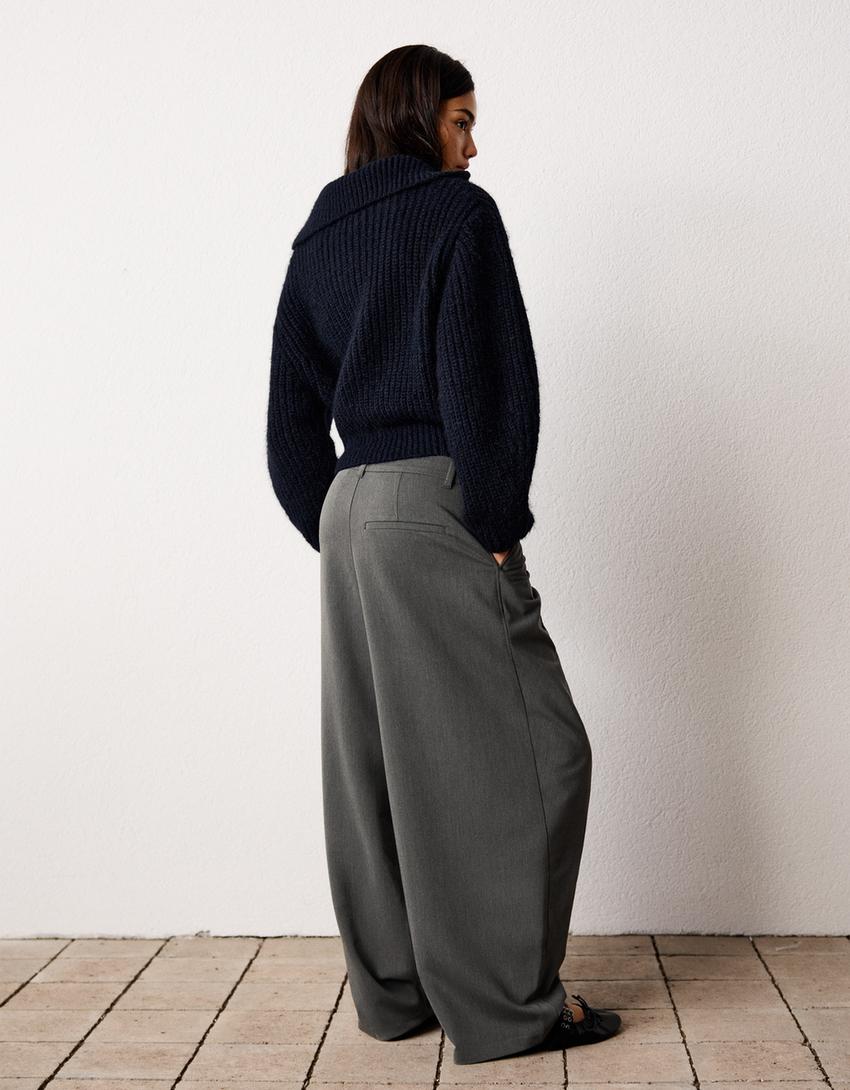 Tailoring broek met taille met overslag-Donkergrijs