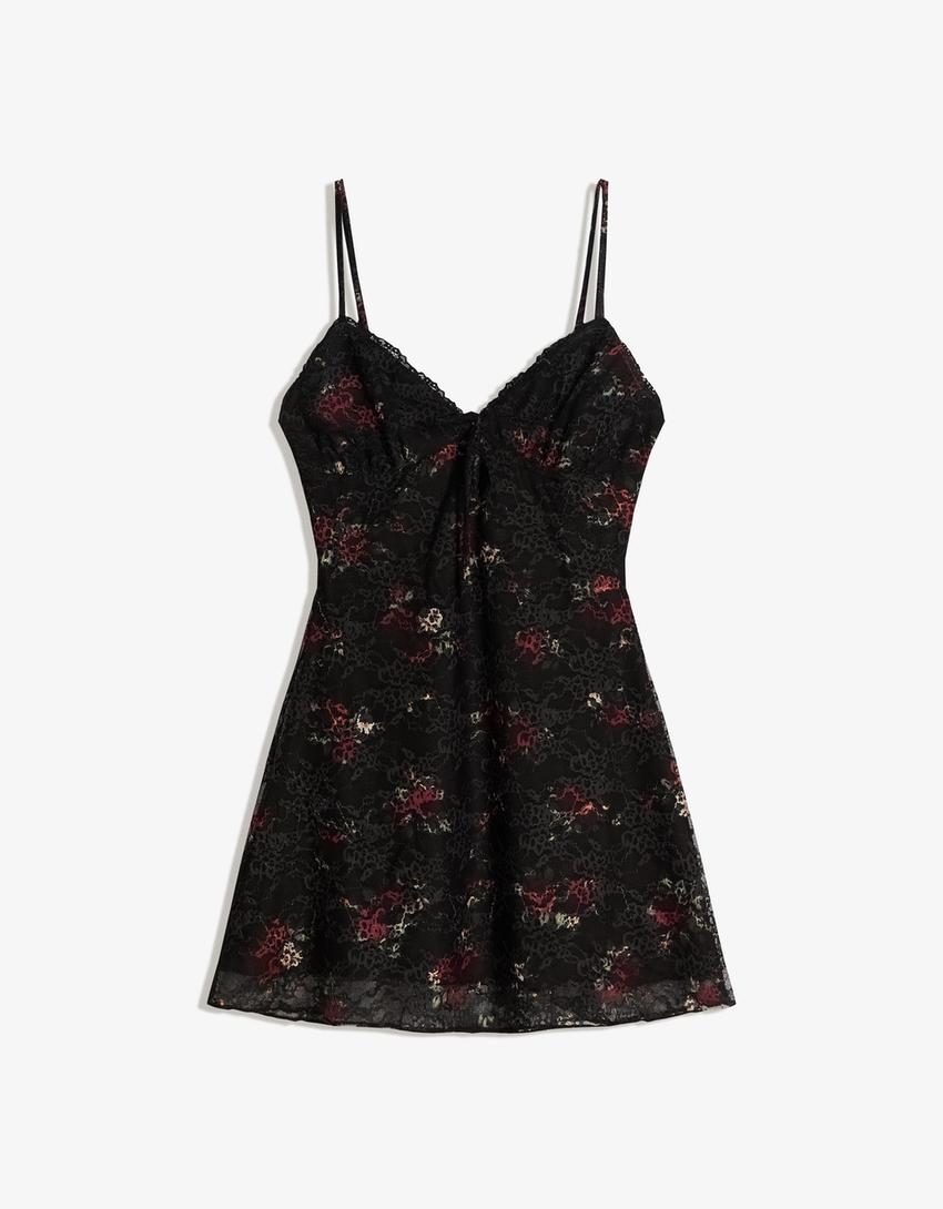 Vestido mini blonda print-Negro