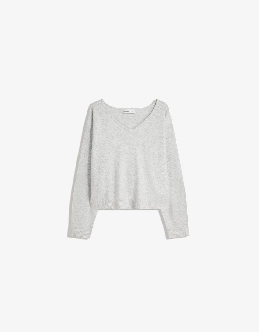 Soft touch V-neck sweater-Grey