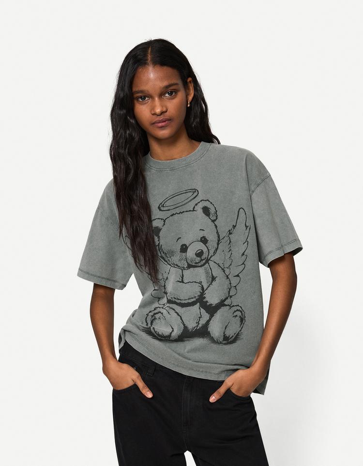 Desenli kısa kollu oversize t-shirt