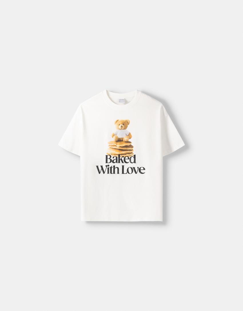 Short sleeve rhinestone bear T-shirt-Off white-4