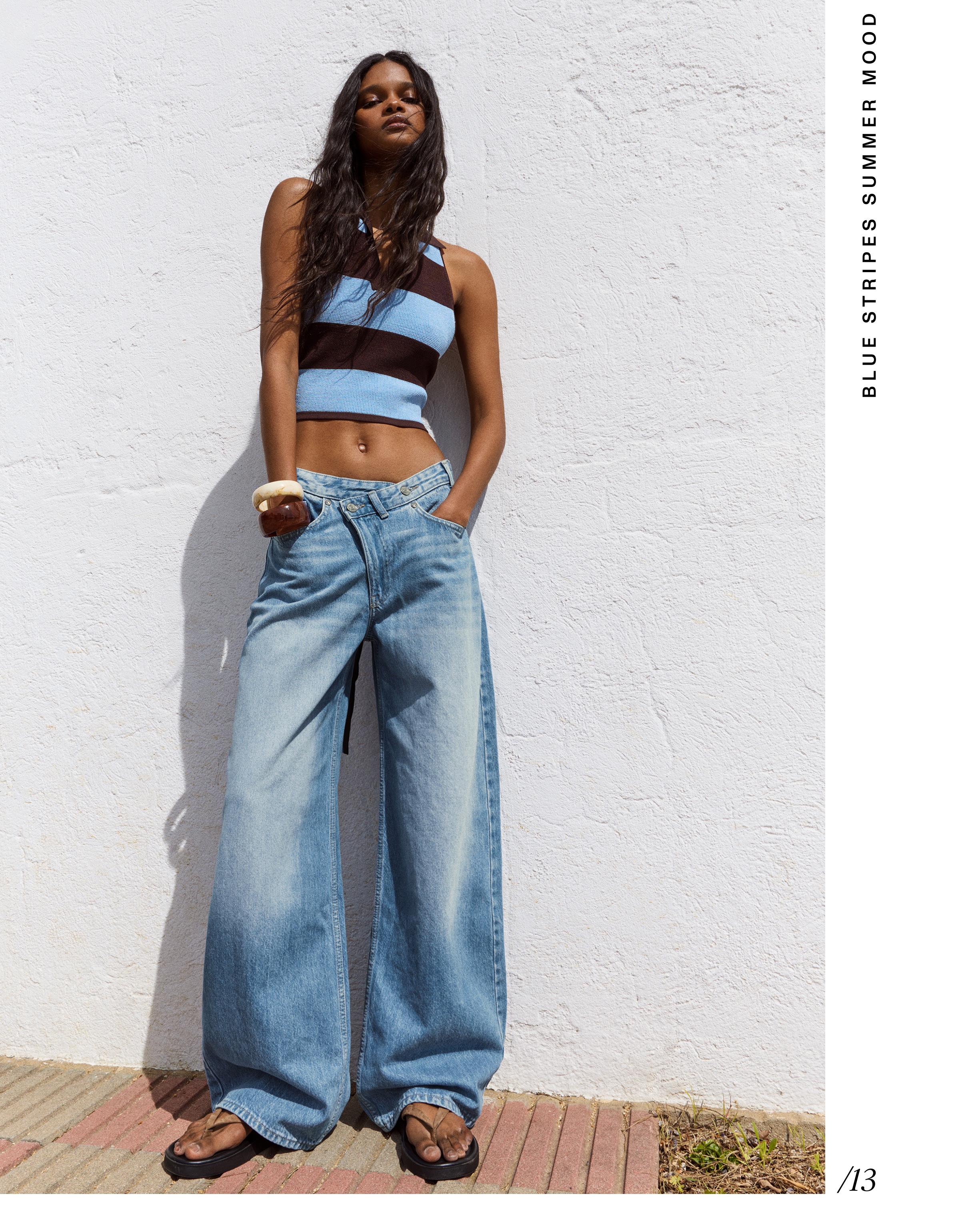 Çapraz belli yüksek bel geniş paça jean - Görsel 6