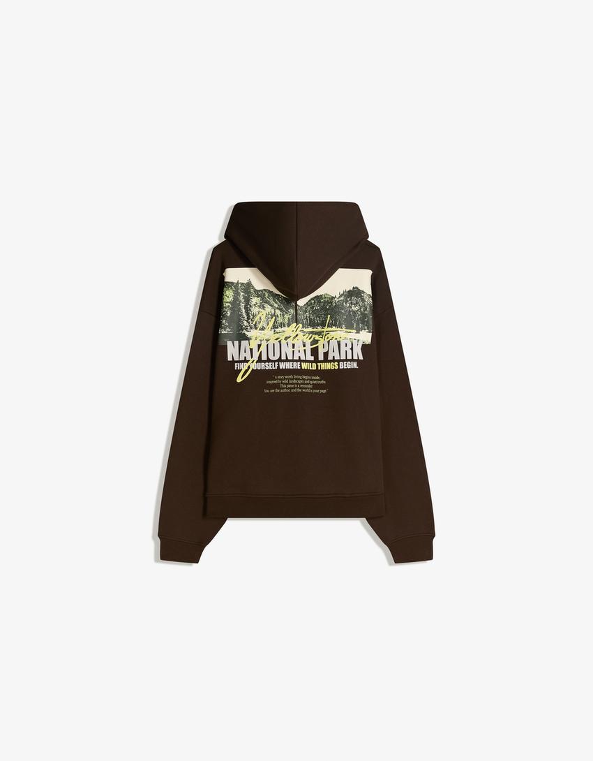 Kapuzenpullover mit Print-Braun