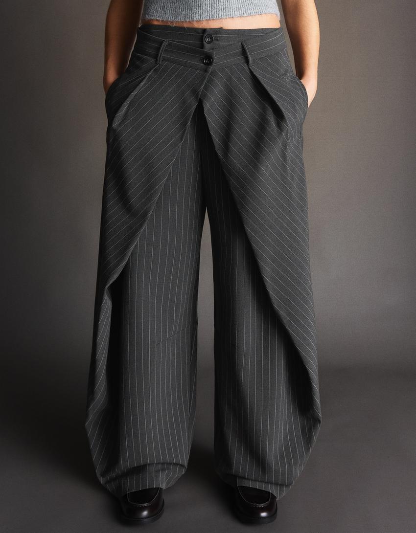 Pantalone barrel kroja sa naborima-Siva