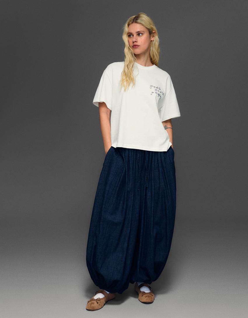 T-shirt manches courtes imprimé-Blanc cassé