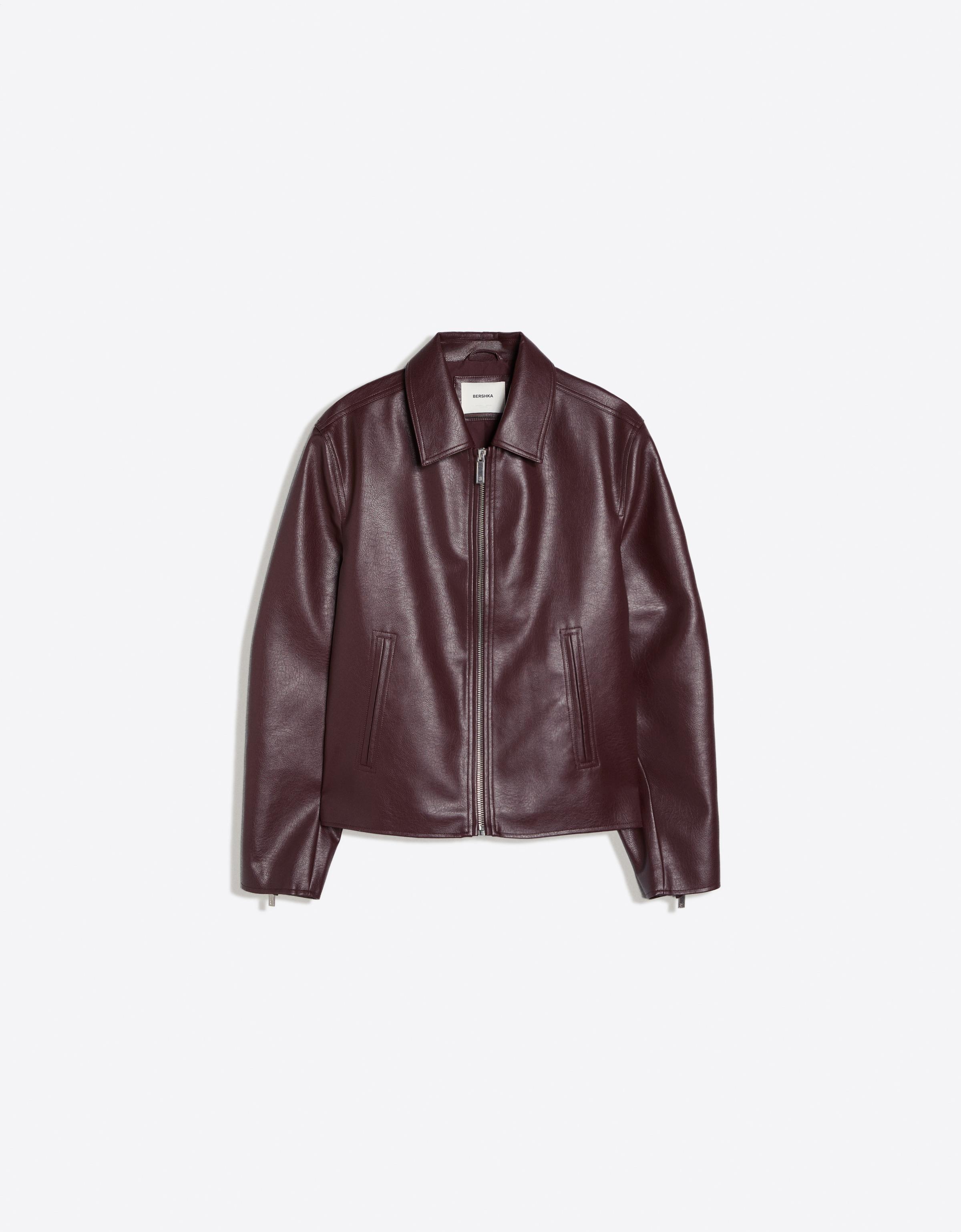 Boxy leather effect jacket — Burgundy
