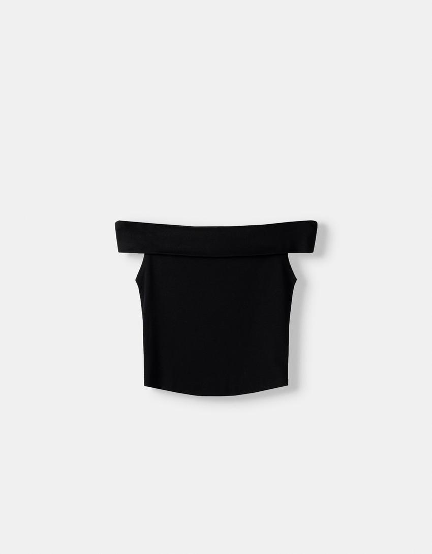 T-shirt manches courtes col Bardot-Noir-4