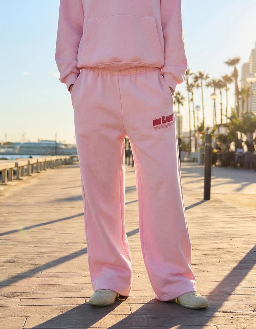 Pantalón felpa wide leg print-Rosa