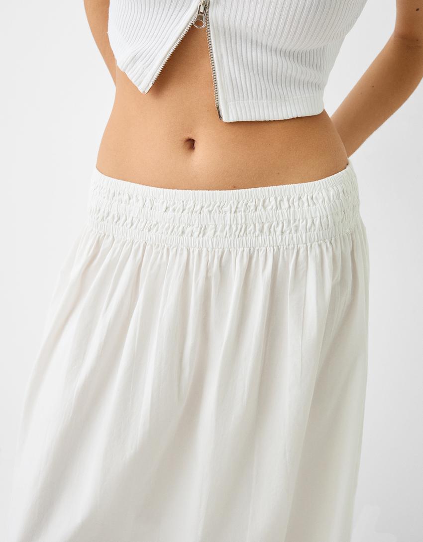 Saia midi popelina elástico cintura-Cru-3